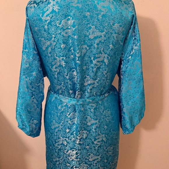 Turquoise Silver,Dragon, Kimono Robe - Picture 3 of 4